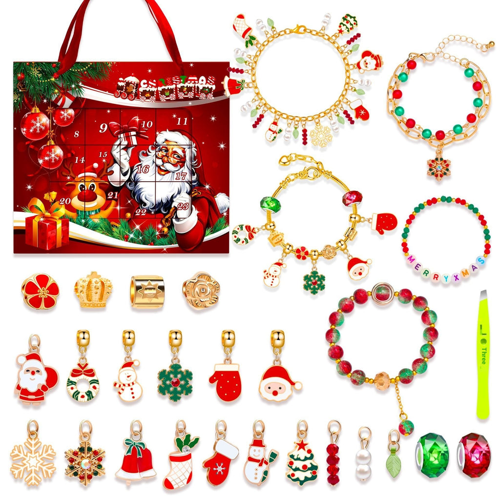 Festive Golden Christmas DIY Bracelet for Kids – Santa, Snowman & Holiday Charm Jewelry