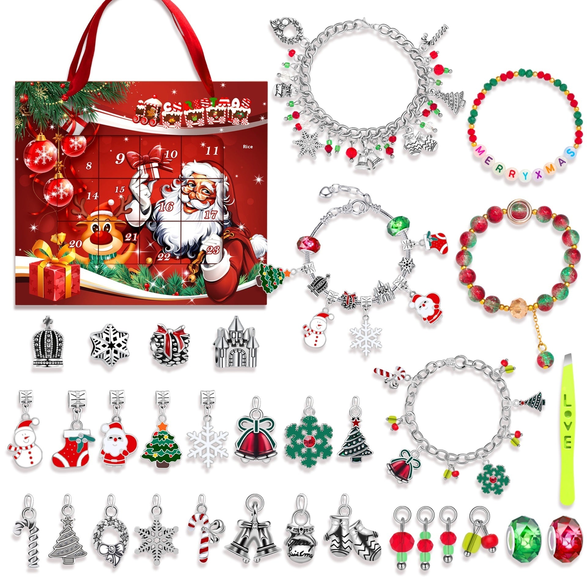 Festive Golden Christmas DIY Bracelet for Kids – Santa, Snowman & Holiday Charm Jewelry