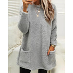 Cozy Women’s Fleece Pullover Sweater – Winter Warm Long Sleeve Plush Top with Pockets for Casual Comfort