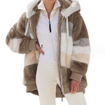 Women’s Cozy Plush Multicolor Hooded Jacket – Loose Fit, Soft & Stylish Winter Wear