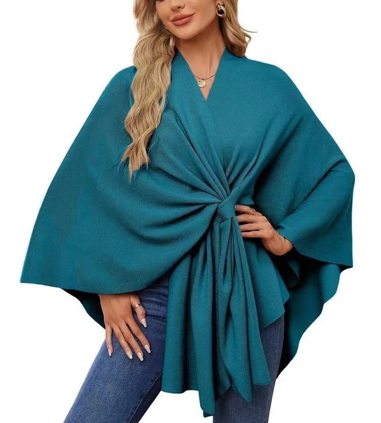Loose V-Neck Shawl Cape Jacket – Cotton Batwing Sleeve Cardigan for Women, Casual Commuting Style, Multiple Colors