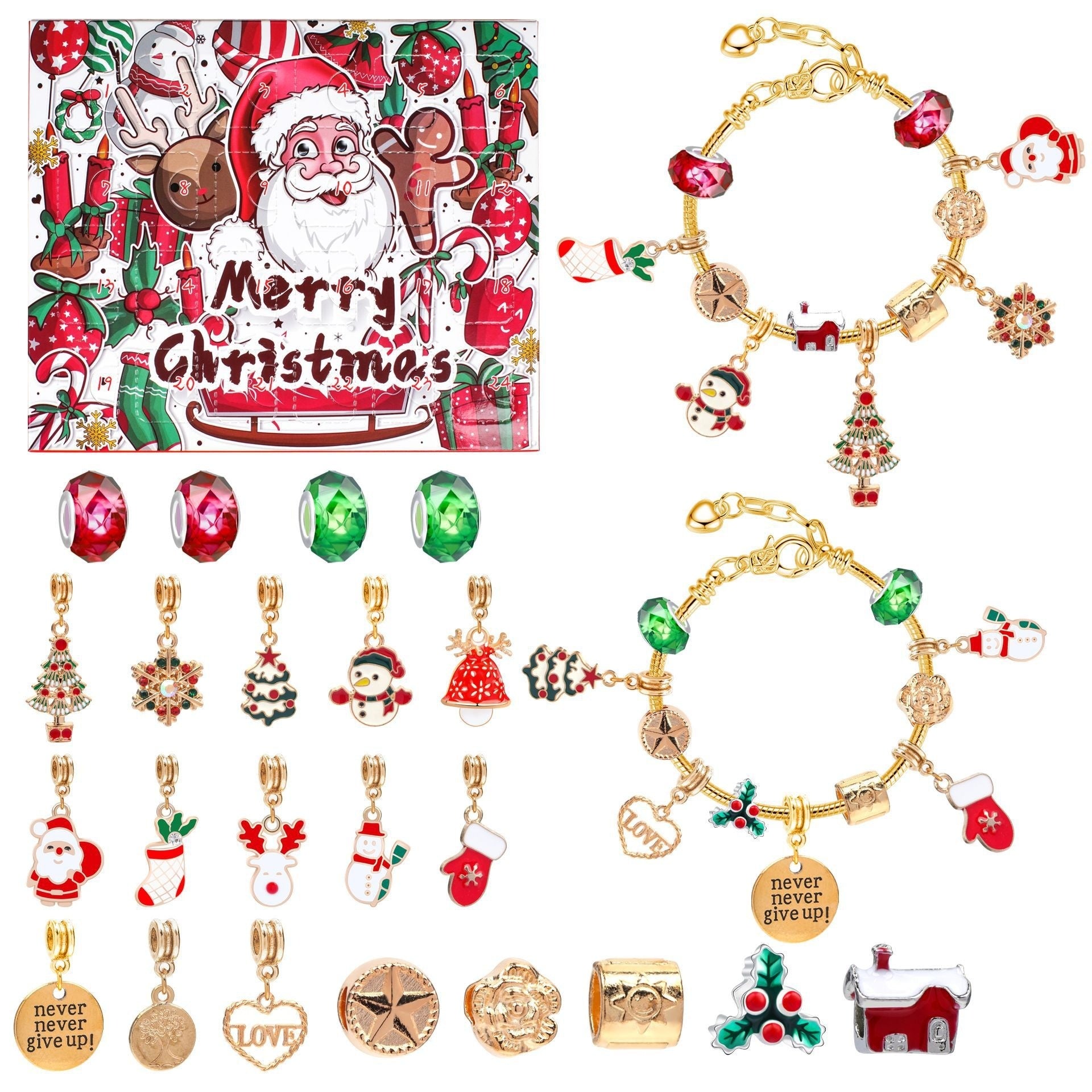 Festive Golden Christmas DIY Bracelet for Kids – Santa, Snowman & Holiday Charm Jewelry