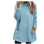 Cozy Women’s Fleece Pullover Sweater – Winter Warm Long Sleeve Plush Top with Pockets for Casual Comfort