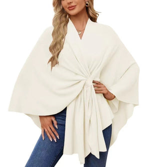 Loose V-Neck Shawl Cape Jacket – Cotton Batwing Sleeve Cardigan for Women, Casual Commuting Style, Multiple Colors