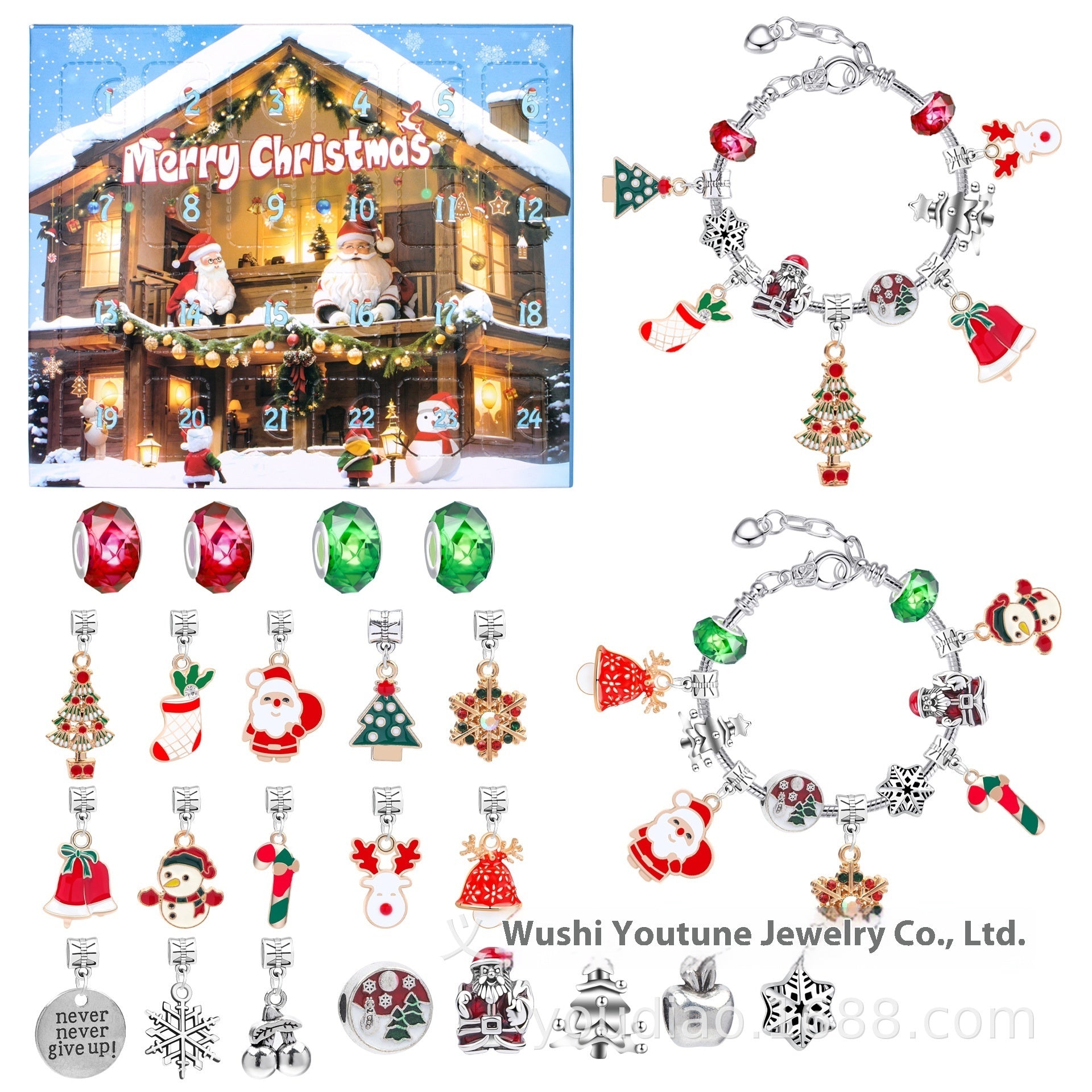 Festive Golden Christmas DIY Bracelet for Kids – Santa, Snowman & Holiday Charm Jewelry