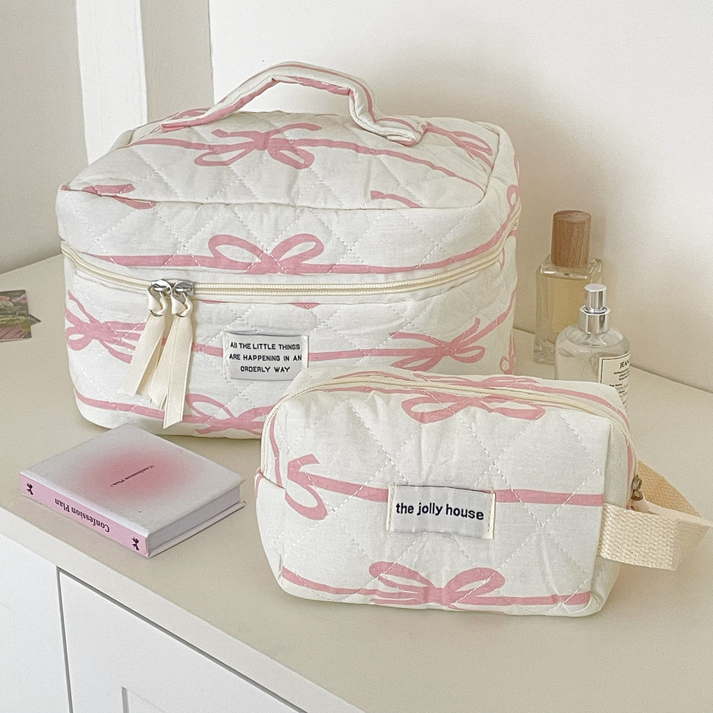 Stylish Horizontal Bow Cosmetic Bag – Floral Makeup Pouch, Travel Organizer & Retro Clutch for All