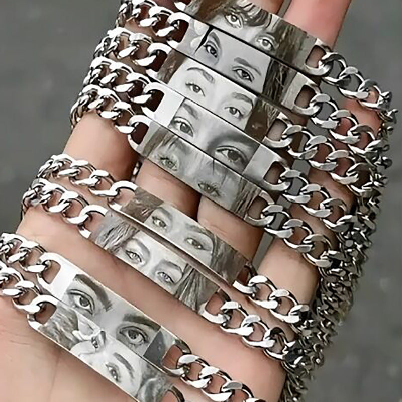 Unique Laser Engraved Eye Bracelet – Japanese Style Stainless Steel Jewelry for Couples