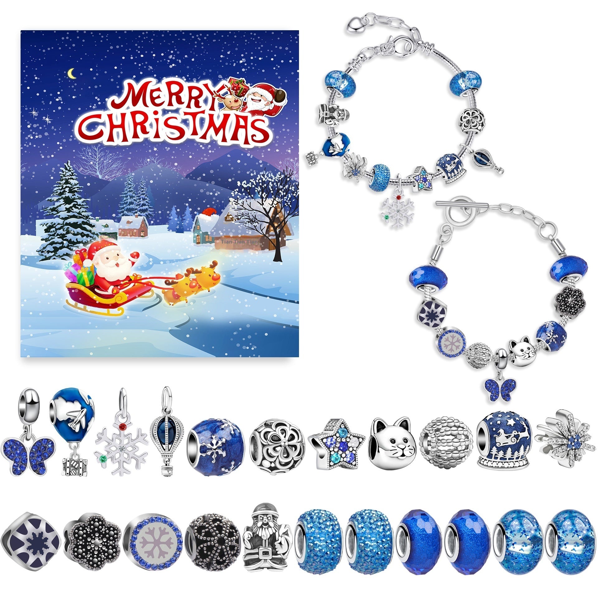 Festive Golden Christmas DIY Bracelet for Kids – Santa, Snowman & Holiday Charm Jewelry