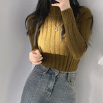Half Turtleneck Knitted Sweater for Women – Warm Long Sleeve Slim Fit Pullover in Apricot, Black & Tawny