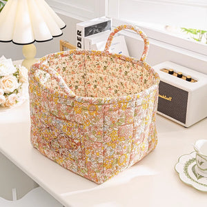 Stylish Floral Cotton Storage Basket – Pastoral Organizer for Home, Bedroom & Living Room