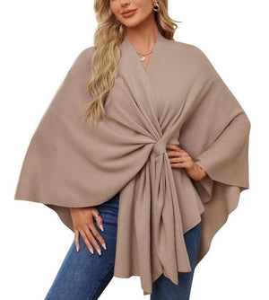 Loose V-Neck Shawl Cape Jacket – Cotton Batwing Sleeve Cardigan for Women, Casual Commuting Style, Multiple Colors