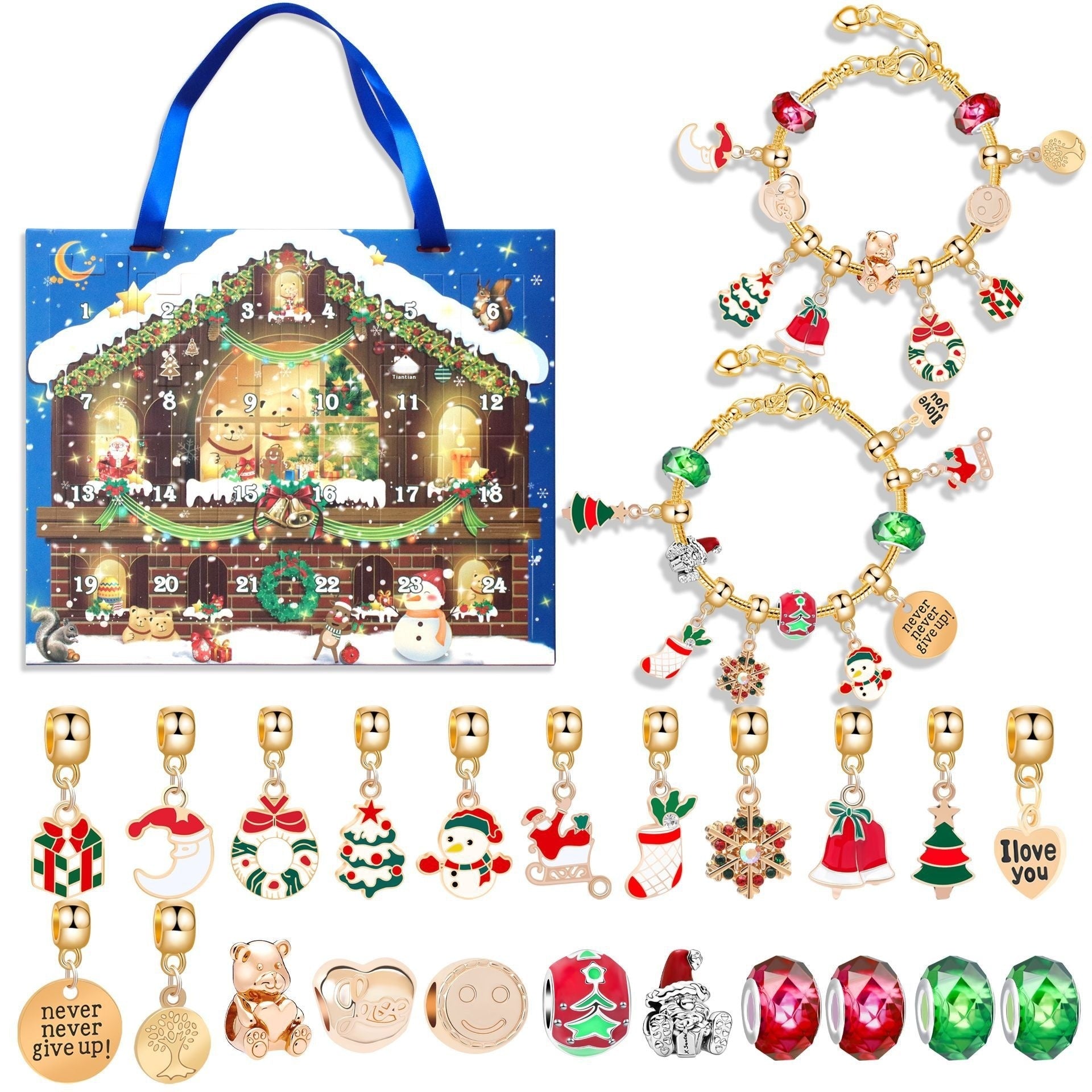 Festive Golden Christmas DIY Bracelet for Kids – Santa, Snowman & Holiday Charm Jewelry