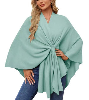 Loose V-Neck Shawl Cape Jacket – Cotton Batwing Sleeve Cardigan for Women, Casual Commuting Style, Multiple Colors
