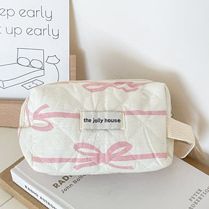 Stylish Horizontal Bow Cosmetic Bag – Floral Makeup Pouch, Travel Organizer & Retro Clutch for All