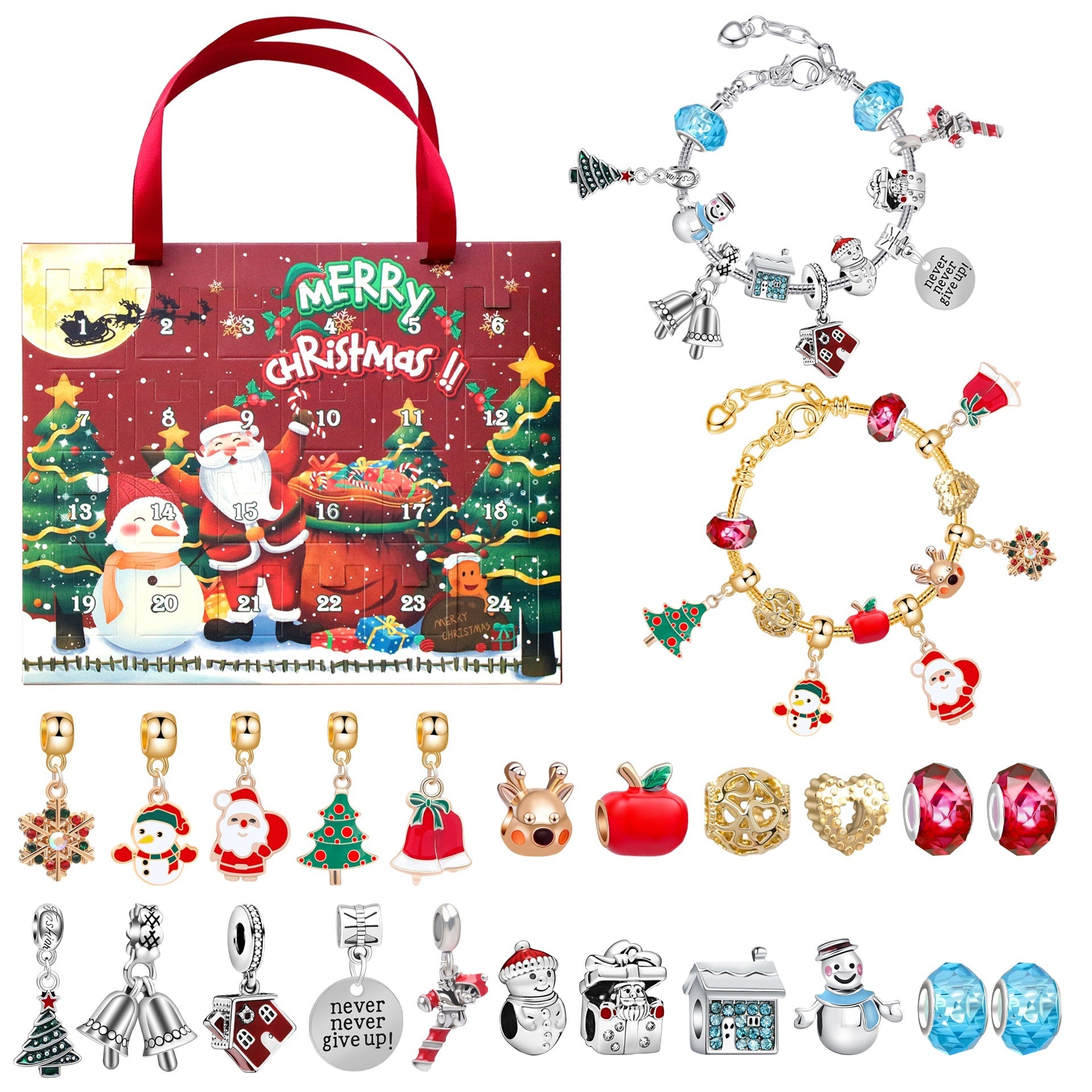 Festive Golden Christmas DIY Bracelet for Kids – Santa, Snowman & Holiday Charm Jewelry