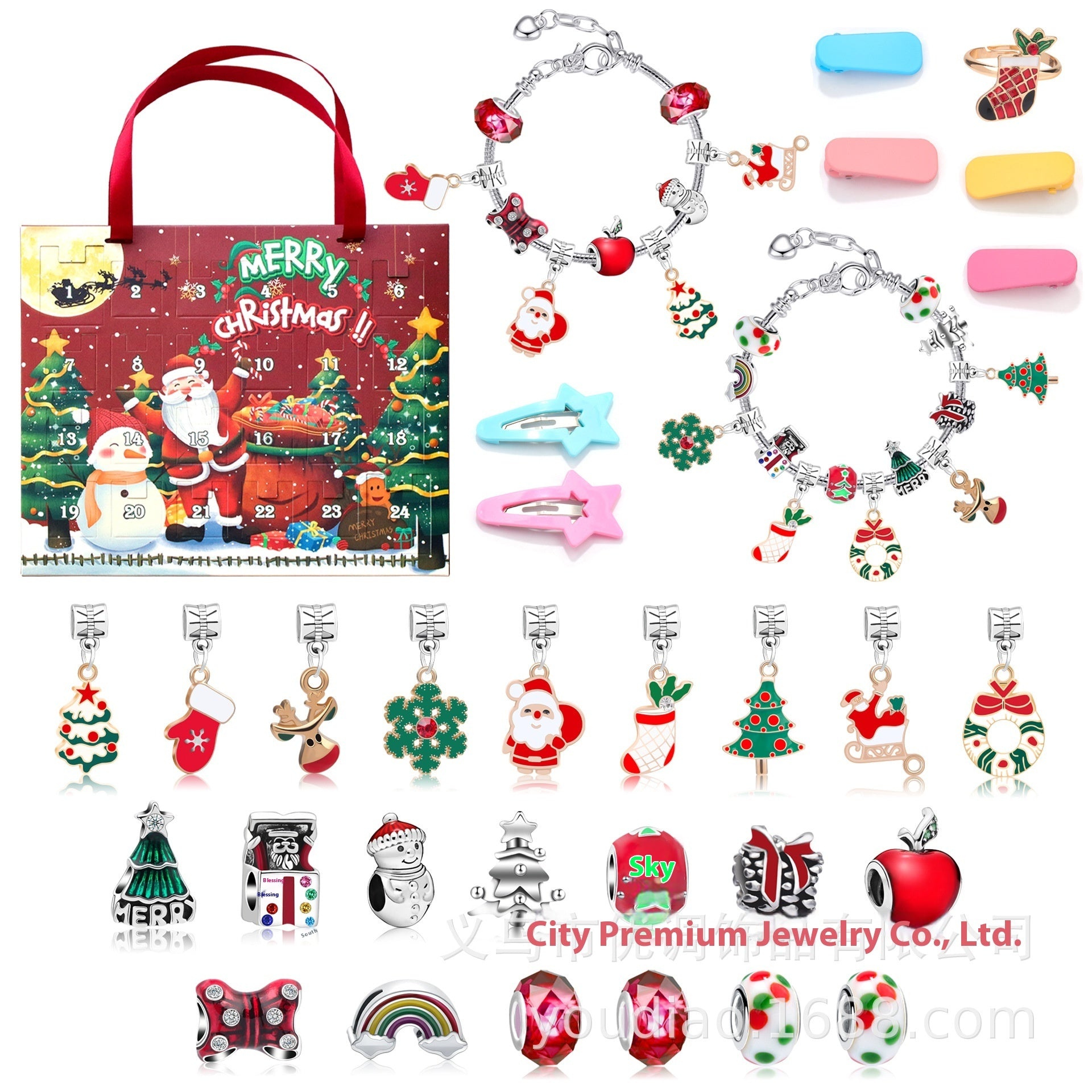 Festive Golden Christmas DIY Bracelet for Kids – Santa, Snowman & Holiday Charm Jewelry