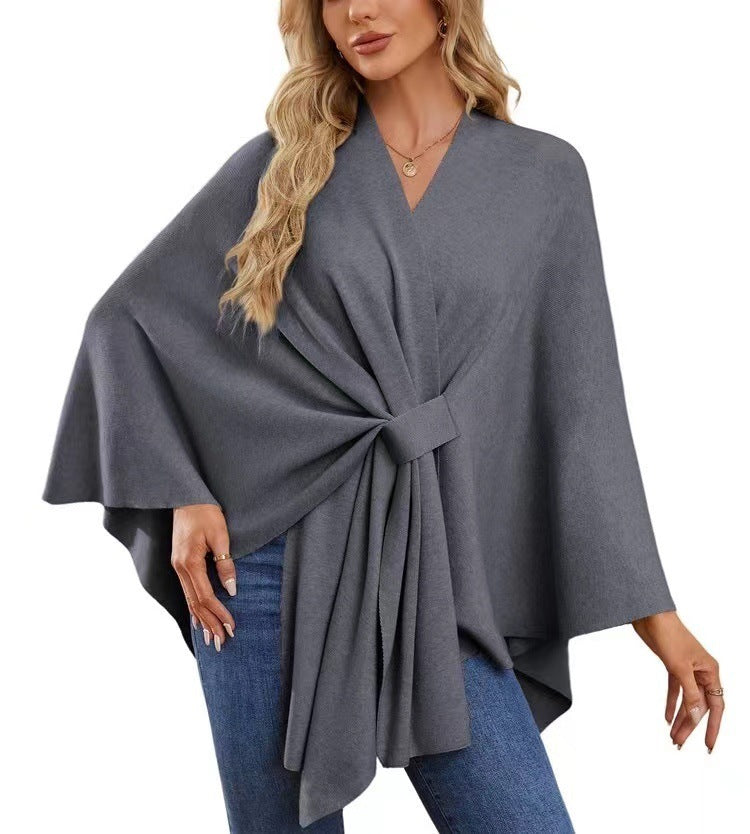 Loose V-Neck Shawl Cape Jacket – Cotton Batwing Sleeve Cardigan for Women, Casual Commuting Style, Multiple Colors