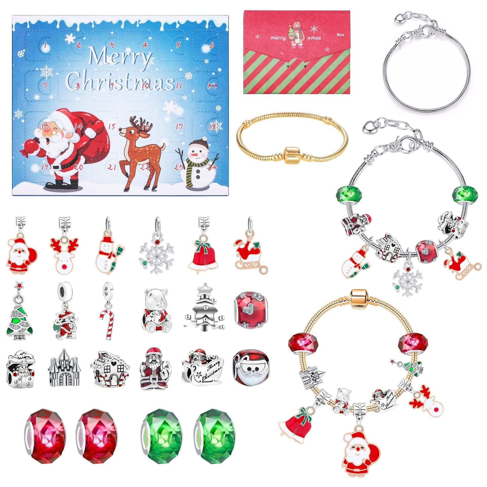 Festive Golden Christmas DIY Bracelet for Kids – Santa, Snowman & Holiday Charm Jewelry